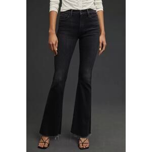 MOTHER The Weekender Mid-Rise Flare Fray Hem Black Jeans Women's Size 32